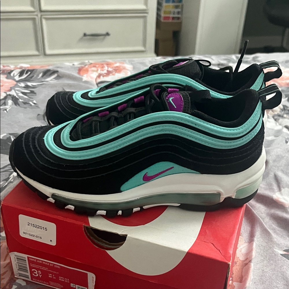 Nike Air Max 97 Black and Aqua with Purple Accents